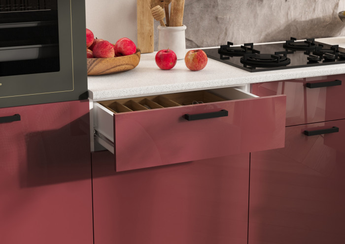 Кухня Техно 3,0х1,8/1080м Компоновка №8, Белый/Марсала глянец