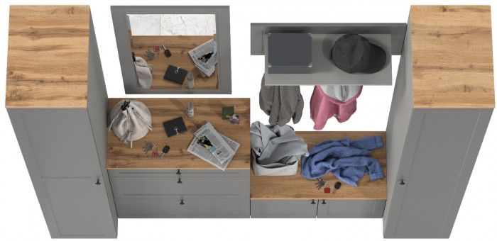 Остин Прихожая 46, цвет серый графит/дуб крафт золотой, ШхГхВ 240х54,3х229,6 см., универсальная сборка