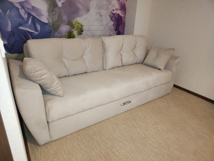 Диван-кровать Амстердам Люкс, 160х195, еврокнижка, пружинный блок, велюр, бежевый