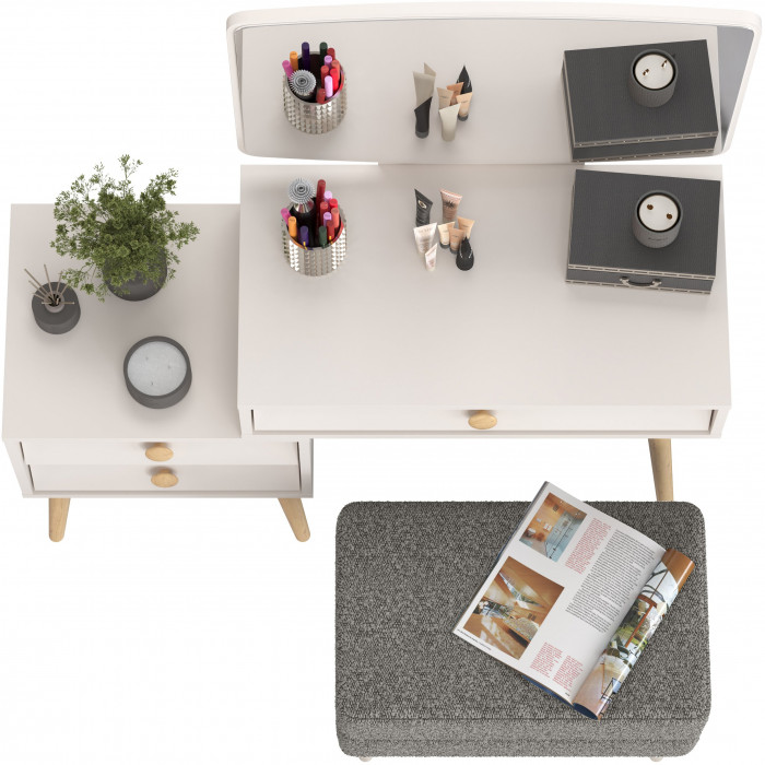 Афина Спальня 4-25901М1к.с. Трюмо + Банкетка 6-5138ТКШтем.серый Тифани, кашемир серый/ткань тёмно-серая