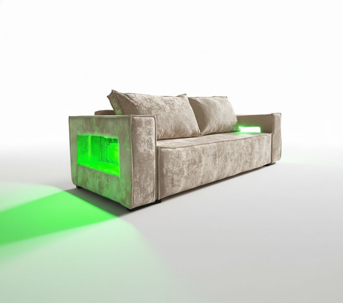 Диван-кровать Лофт Люкс Плюш с подсветкой, еврокнижка, пружинный блок, 140х195, бежевый