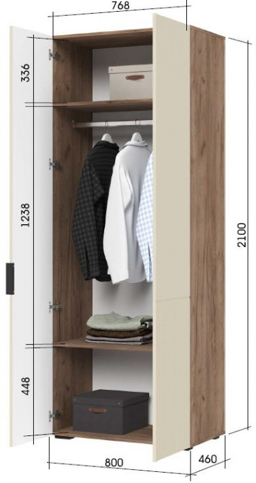 СОНАТА ШК 02 Шкаф 2-х створчатый (800х2100х460) Фасад МДФ МОНО КЕРАМИКА/Корпус ДУБ КРАФТ ТАБАЧНЫЙ