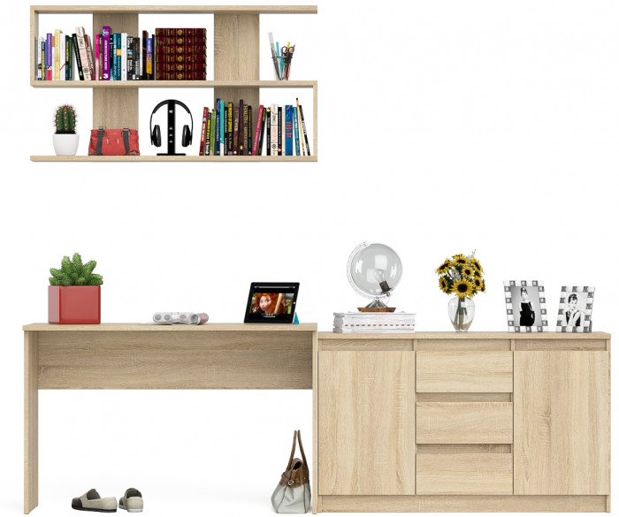 Мори письменный стол МСП1200.1 + Комод МК1200.3 + Полка 1200, дуб сонома