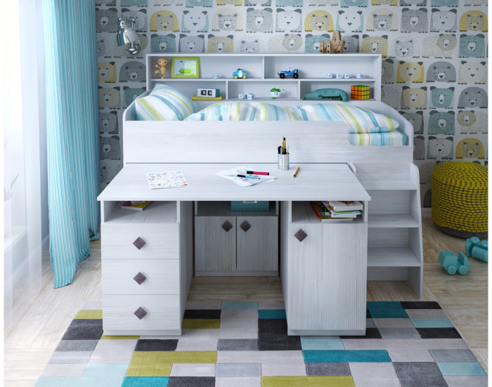 Кровать-чердак Малыш 5 (Дуб молочный/Ирис)