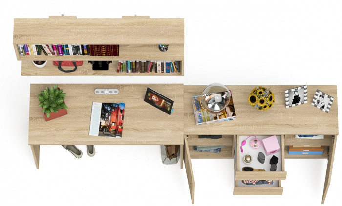 Мори письменный стол МСП1200.1 + Комод МК1200.3 + Полка 1200, дуб сонома