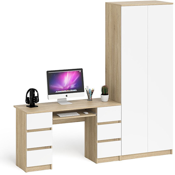 Мори Стол компьютерный МС-2 + Шкаф МШ800.1, цвет дуб сонома/белый, ШхГхВ 215,8х50,4х209,6 см., универсальная сборка