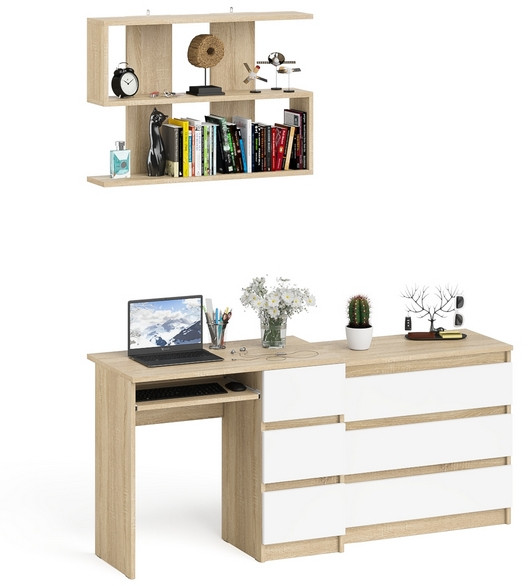 Мори Стол компьютерный МС-6 правый + Комод МК800.1 + Полка 900, цвет дуб сонома/белый, ШхГхВ 170,4х50х209,6 см., НЕ универсальная сборка