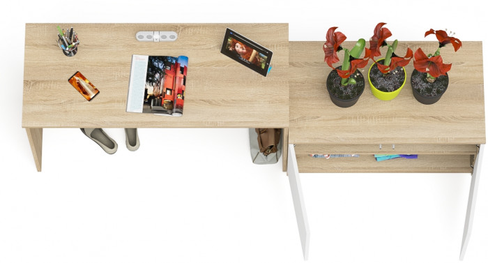 Мори Стол письменный МСП1200.1 + Тумба МА900.1, цвет дуб сонома/белый, ШхГхВ 210,8х50,4х76,6 см., универсальная сборка