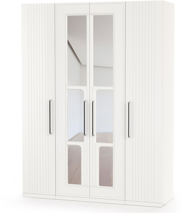 Валенсия Спальня Шкаф для одежды 4-х створчатый, ЛДСП белый шагрень/МДФ белый шагрень