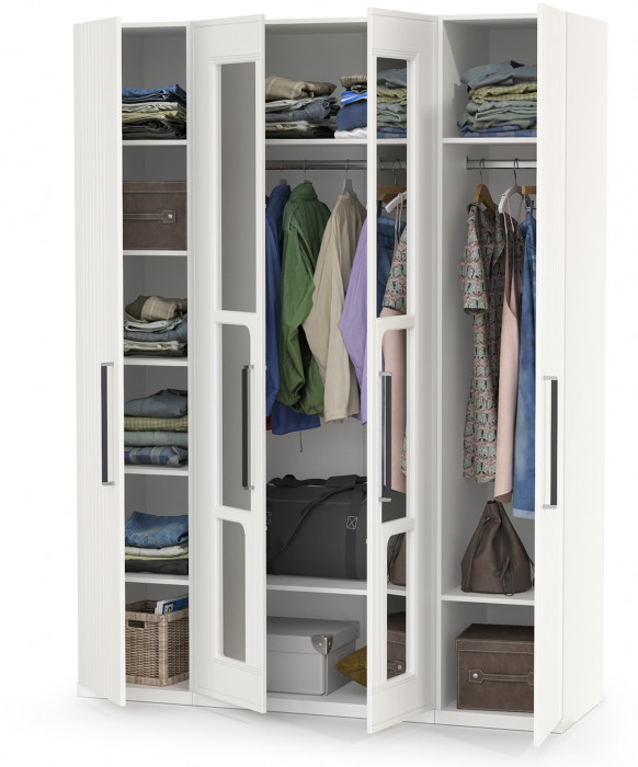 Валенсия Спальня Шкаф для одежды 4-х створчатый, ЛДСП белый шагрень/МДФ белый шагрень