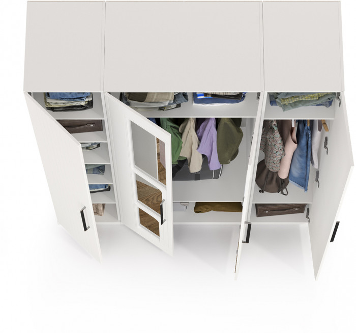 Валенсия Спальня Шкаф для одежды 4-х створчатый, ЛДСП белый шагрень/МДФ белый шагрень