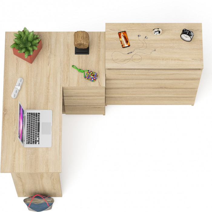 Мори компьютерный стол МС-16 правый + Комод МК800.4, дуб сонома