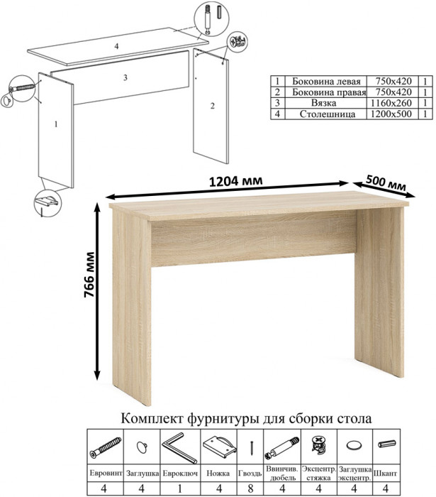 Мори письменный стол МСП1200.1 + Комод МК1200.3 + Полка 1200, дуб сонома/белый