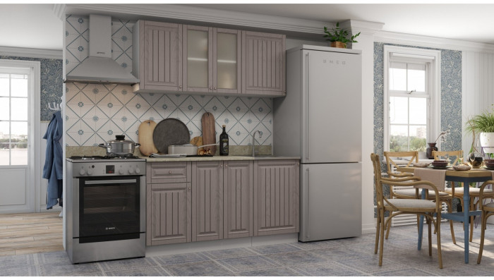 Кухня МДФ Хозяюшка 1500 (Магнолия / Деним, Белый)