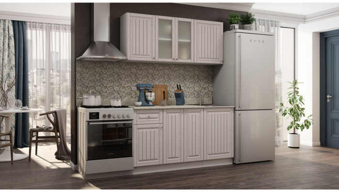 Кухня МДФ Хозяюшка 1500 (Магнолия / Деним, Белый)