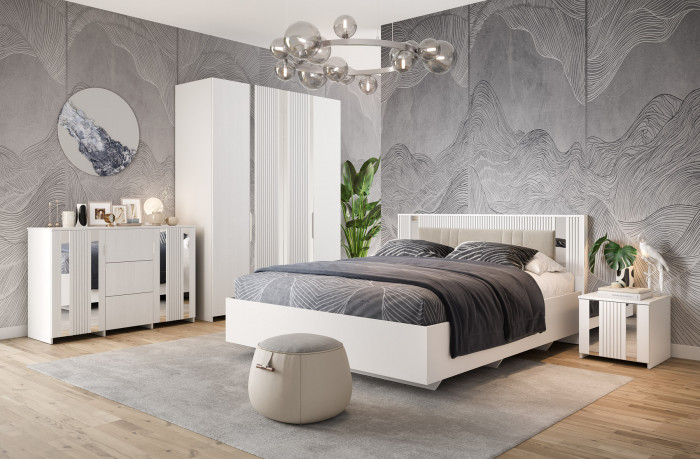 Модульная спальня "Харди", композиция 1 - Белый текстурный/Ясень белый