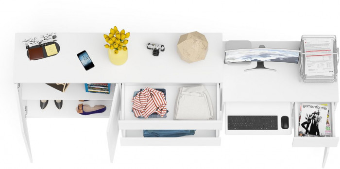 Мори Стол компьютерный МС-1 правый + Комод МК1600.1, цвет белый, ШхГхВ 250,4х50х94 см., выдвижной ящик справа, НЕ универсальная сборка