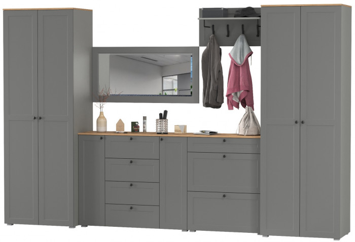 Остин Прихожая 60, цвет серый графит/дуб крафт золотой, ШхГхВ 360х54,3х229,6 см., универсальная сборка