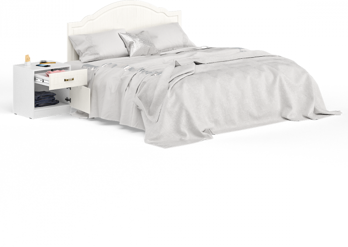 Ливерпуль Кровать 11.08 + основание + ножки + Тумба 08.146, ясень ваниль/белый