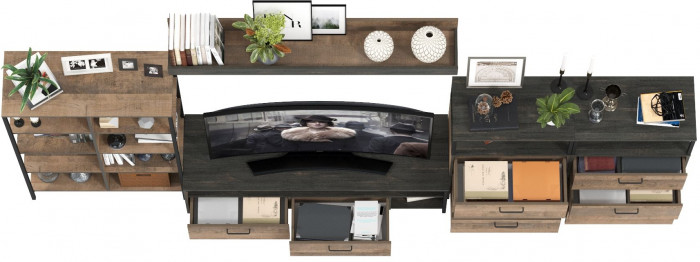 Трувор Гостиная 099, цвет дуб гранж песочный/интра, ШхГхВ 371,8х45,4х195 см., универсальная сборка