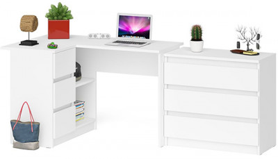 Мори Стол компьютерный МС-16 левый + Комод МК800.1, цвет белый, ШхГхВ 204,8х84,9х76,6 см., выдвижные ящики слева, НЕ универсальная сборка