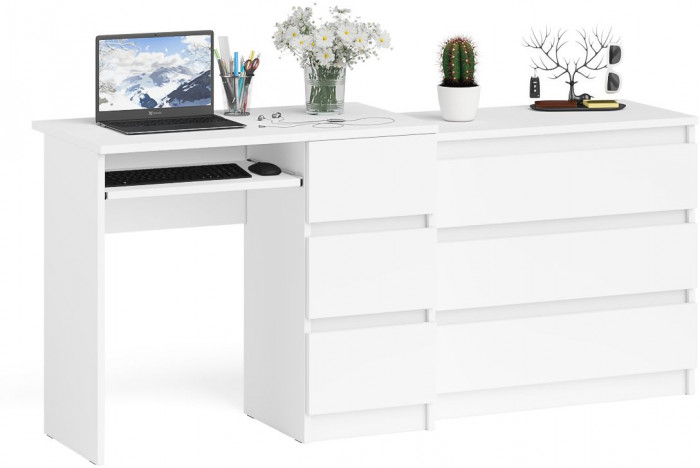 Мори Стол компьютерный МС-6 правый + Комод МК800.1, цвет белый, ШхГхВ 170,4х50х76,6 см., выдвижные ящики справа, НЕ универсальная сборка