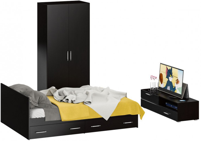 Спальня Стандарт 3-1400Я, венге/фасады ТВ тумбы МДФ чёрный глянец