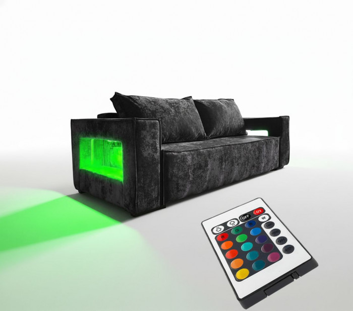 Диван-кровать Лофт Люкс Плюш с подсветкой, еврокнижка, независимый пружинный блок, 140х195, черный