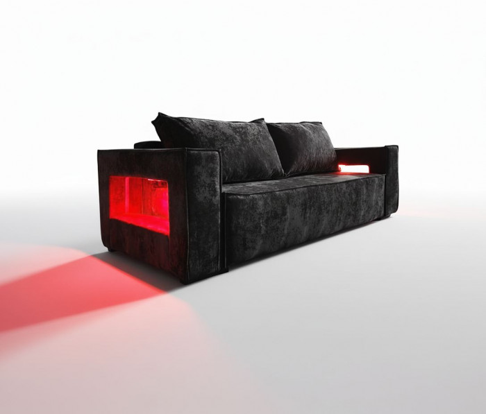 Диван-кровать Лофт Люкс Плюш с подсветкой, еврокнижка, независимый пружинный блок, 140х195, черный
