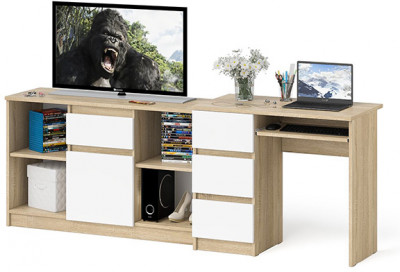 Мори компьютерный стол МС-6 левый + Тумба МТВ1204.1, дуб сонома/белый