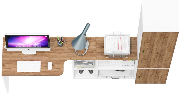 Лидер-8 Стол + Пенал МД 21Б, цвет белый шагрень/крафт золото, ШхГхВ 205х50/37,5х75/190  или 115х50/120х75/190 см., НЕ универсальная сборка