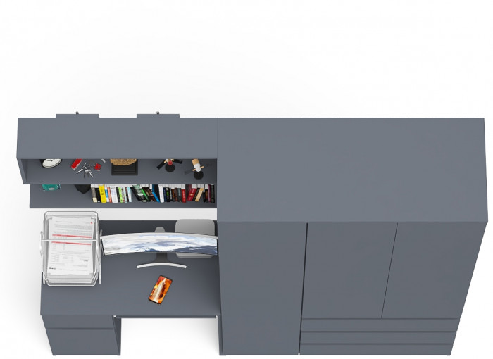 Мори Стол компьютерный МС-1 левый + Шкаф МШ1200.1 + Полка 900, цвет графит, ШхГхВ 210,4х50,4х209,6 см., НЕ универсальная сборка