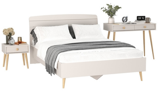 Афина Спальня Кровать 1400 + Стол + Тумба, цвет кашемир серый, ШхГхВ 144,6х210,2х95,7 + 100х45х76 + 45х37х45 см., 1400х2000 мм., б/м, осн. есть