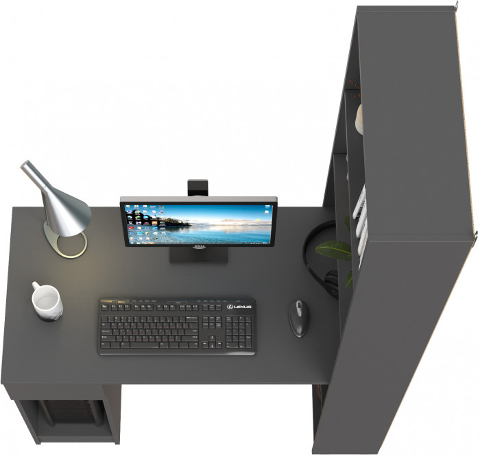 Лайт Шкаф комбинированный 10.01 (Стол письменный), цвет тёмно-серый, ШхГхВ 115,3х58,2х179 см., универсальная сборка(обязательно крепление к стене)