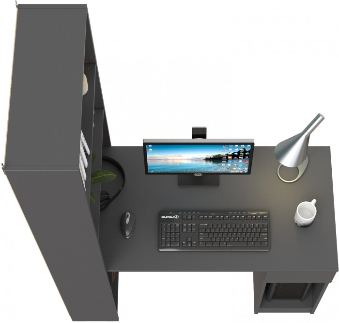 Лайт Шкаф комбинированный 10.01 (Стол письменный), цвет тёмно-серый, ШхГхВ 115,3х58,2х179 см., универсальная сборка(обязательно крепление к стене)