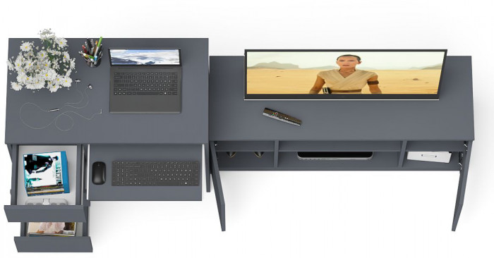 Мори Стол компьютерный МС-6 левый + Тумба МТВ1200.1, цвет графит, ШхГхВ 210,4х50х76,6 см., выдвижные ящики слева, НЕ универсальная сборка