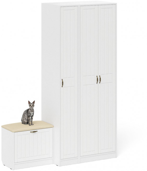 Прихожая П-6 Компоновка № 45, белая шагрень/фасады МДФ белое дерево фрезеровка прованс