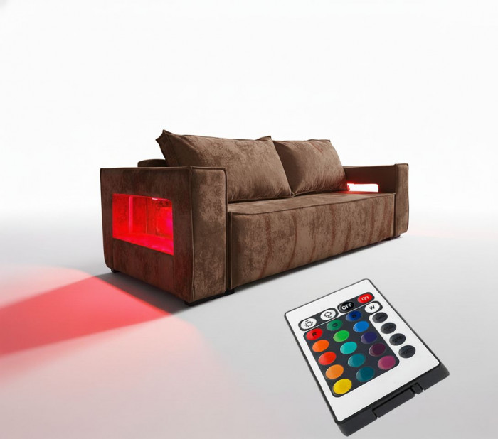Диван-кровать Лофт Люкс Плюш с подсветкой, еврокнижка, пружинный блок, 140х195, коричневый