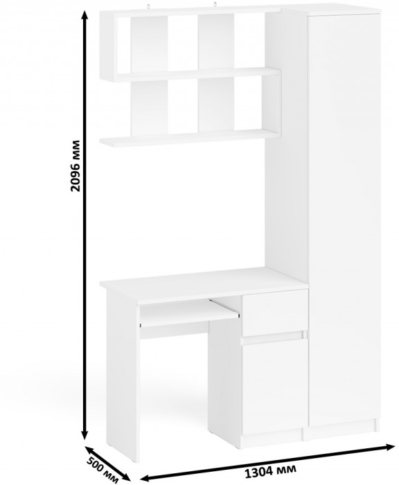 Мори компьютерный стол МС-1 правый + Пенал МШ400.1 + Полка 900, белый