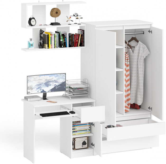 Мори компьютерный стол МС-1 правый + Шкаф МШ900.1 + Полка 900, белый