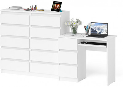 Мори компьютерный стол МС-6 левый + Комод МК1200.10, белый