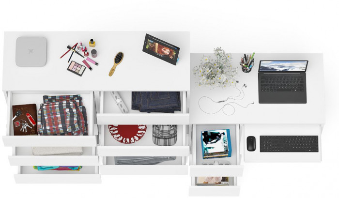 Мори компьютерный стол МС-6 левый + Комод МК1200.10, белый