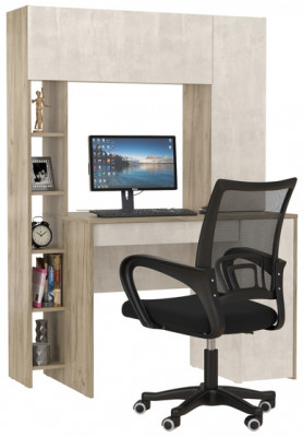 КР100 Стол компьютерный Комфорт 12.71 + кресло 103 чёрное, цвет дуб крафт серый/шёлковый камень, ШхГхВ 116,7х60,2х165,4 см., НЕ универсальная сборка