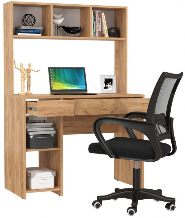 Стол компьютерный Комфорт 12.77F + кресло 103 чёрное, цвет дуб крафт золотой, ШхГхВ 100х49,8х147 см., универсальная сборка