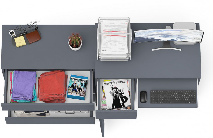 Мори компьютерный стол МС-1 левый + Комод МК800.1, графит