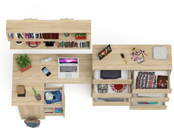 Мори компьютерный стол МС-16 левый + Комод МК1200.10 + Полка 1200, дуб сонома