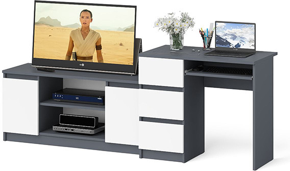 Мори Стол компьютерный МС-6 левый + Тумба МТВ1200.1, цвет графит/белый, ШхГхВ 210,4х50х76,6 см., выдвижные ящики слева, НЕ универсальная сборка