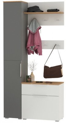 Октава Прихожая 50, цвет белый шагрень/серый графит/дуб крафт золотой/фасады МДФ белый шагрень/серый графит, ШхГхВ 97,1х35,4х197,6 см., ун. сб.