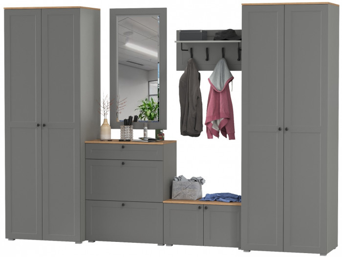 Остин Прихожая 48, цвет серый графит/дуб крафт золотой, ШхГхВ 320х54,3х229,6 см., универсальная сборка