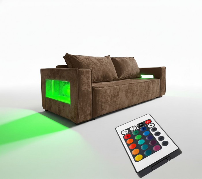 Диван-кровать Лофт Люкс Плюш с подсветкой, еврокнижка, 140х195, коричневый